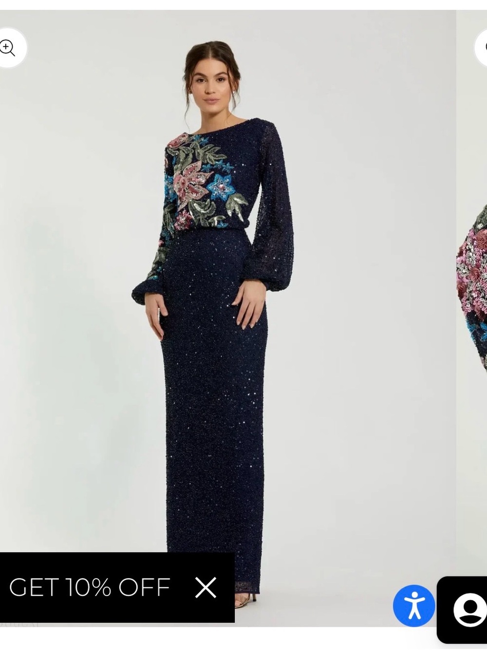 Mac Duggal Navy Sequin Gown with Multicolor Floral Embroidery